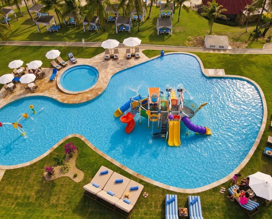 Aerial view of pool and waterpark