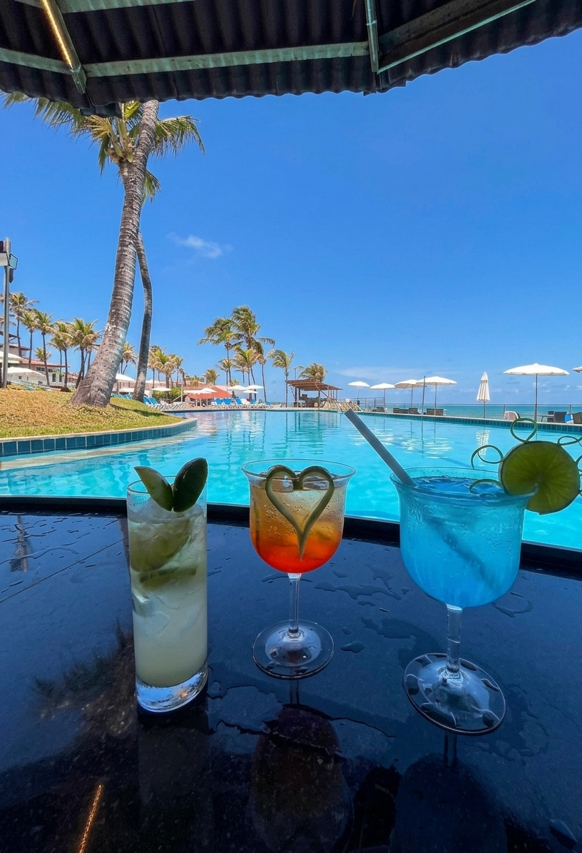 Cocktails at the pool bar with ocean view